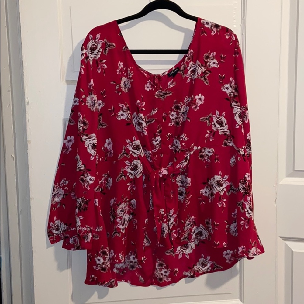Pink Floral Tie-Front Blouse